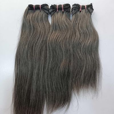 100% Raw Unprocessed Indian Grey Straight Human Hair Weft (3 Bundles), Natural Grey Salt and pepper 3 Bundle (100 grams x 3-300 Grams) - 3 Bundle deal (16/16/16)