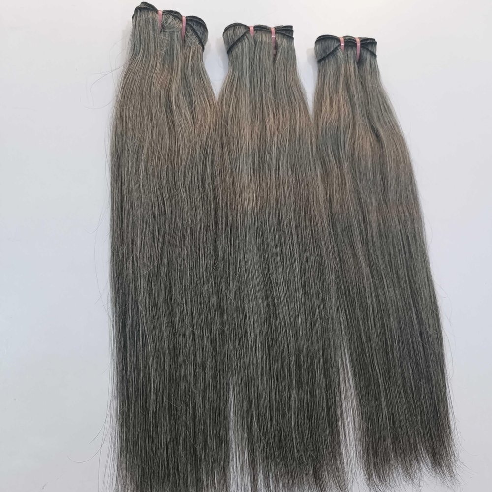 100% Raw Unprocessed Indian Grey Straight Human Hair Weft (3 Bundles), Natural Grey Salt and pepper 3 Bundle (100 grams x 3-300 Grams) - 3 Bundle deal (22/22/22)