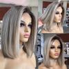 13X4 Ash Gray Bob Wigs 13X6 Hd Lace Frontal Wig Brown Highlight Human Hair Wigs Short Bob Wig Ash gray9 16inches#13x6 Frontal Wig 180 view 2