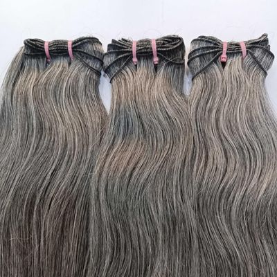 100% Raw Unprocessed Indian Grey Straight Human Hair Weft (3 Bundles), Natural Grey Salt and pepper 3 Bundle (100 grams x 3-300 Grams) - 3 Bundle deal (20/20/20)