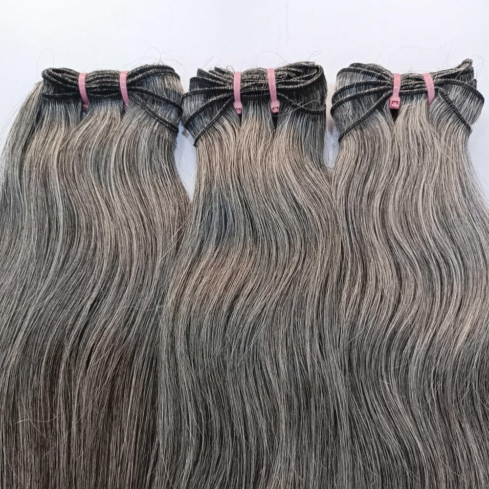 100% Raw Unprocessed Indian Grey Straight Human Hair Weft (3 Bundles), Natural Grey Salt and pepper 3 Bundle (100 grams x 3-300 Grams) - 3 Bundle deal (20/20/20)