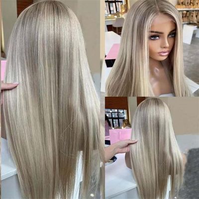 13X6 Ash Blonde Straight Wigs For Women 360 Lace Frontal Wig Brown 13X4 Hd Highlight Human Hair Wigs 360 Frontal Wig 28inches#180%