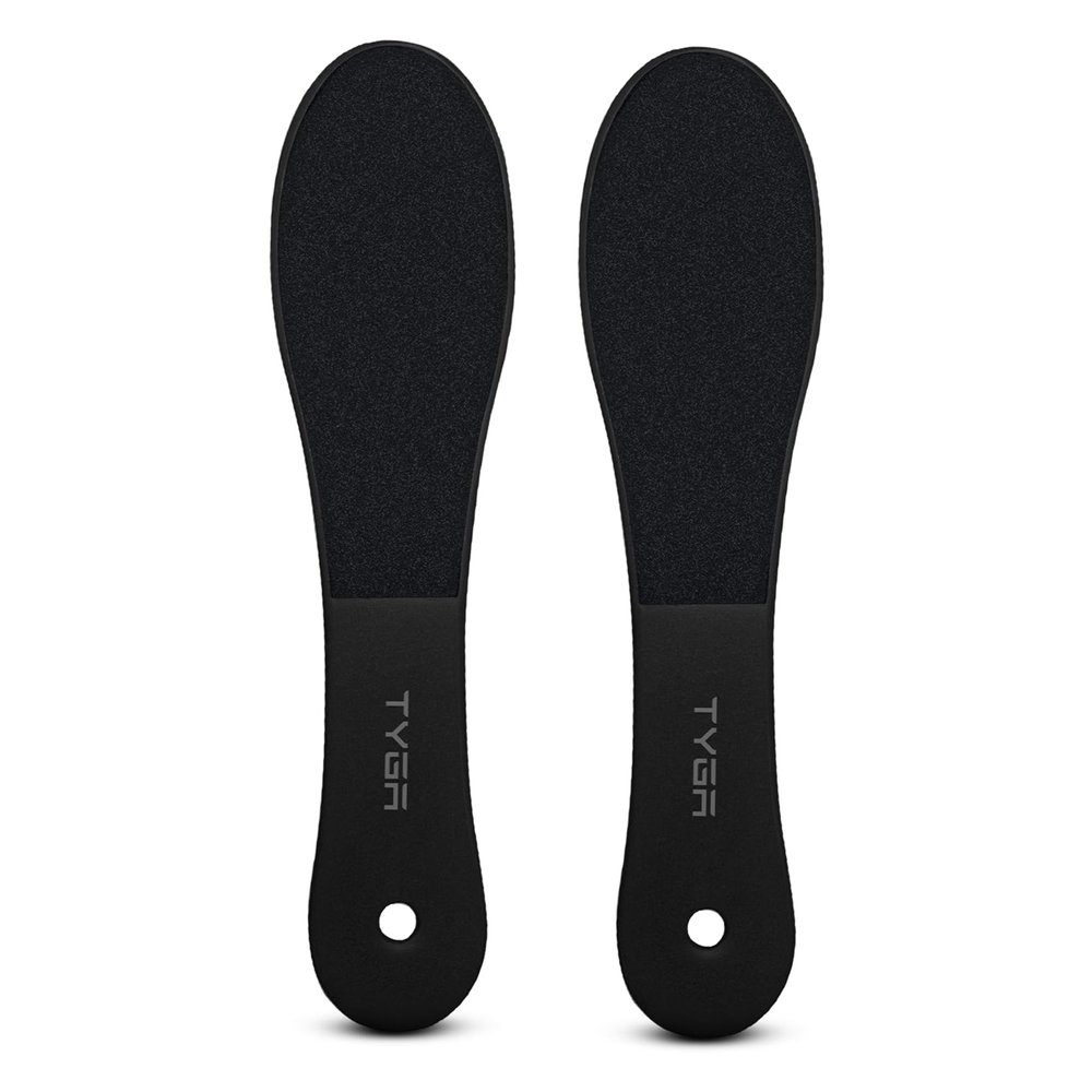 TYGA Foot Scrubber and Foot Buffer - Course & Fine Double-Sided Foot Rasp for Wet and Dry Use - Effective Dead Skin Remover for Cracked Feet (Black) (2 Pack)