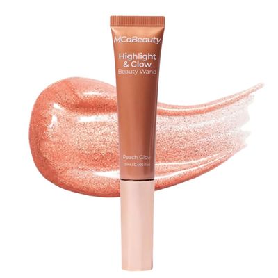 MCoBeauty - Highlight and Glow Beauty Wand - Buildable Liquid Highlighter - Peach Coral Shade - Liquid Cream with Cushion Applicator for Soft, Radiant Finish - Highlighters Makeup