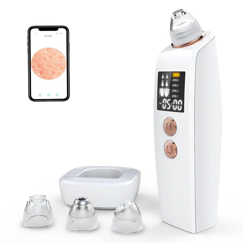 Blackhead Extractor Tool, Blackhead Instrument with 30w HD Camera, Blackhead Remover Pore Vacuum, Connect with Smartphone/4 Suction Power/4 Probes/Real-Time Skin Screen, for Salon Personal Home