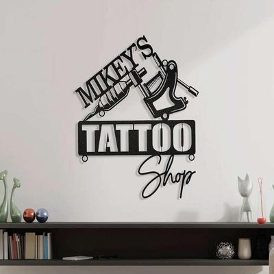 Personalized Tattoo Shop Wall Art Business Custom Metal Sign 8x8 inches Black Power Coated Home Tattoo Shop Decor Birthday Christmas Gift (style 18)
