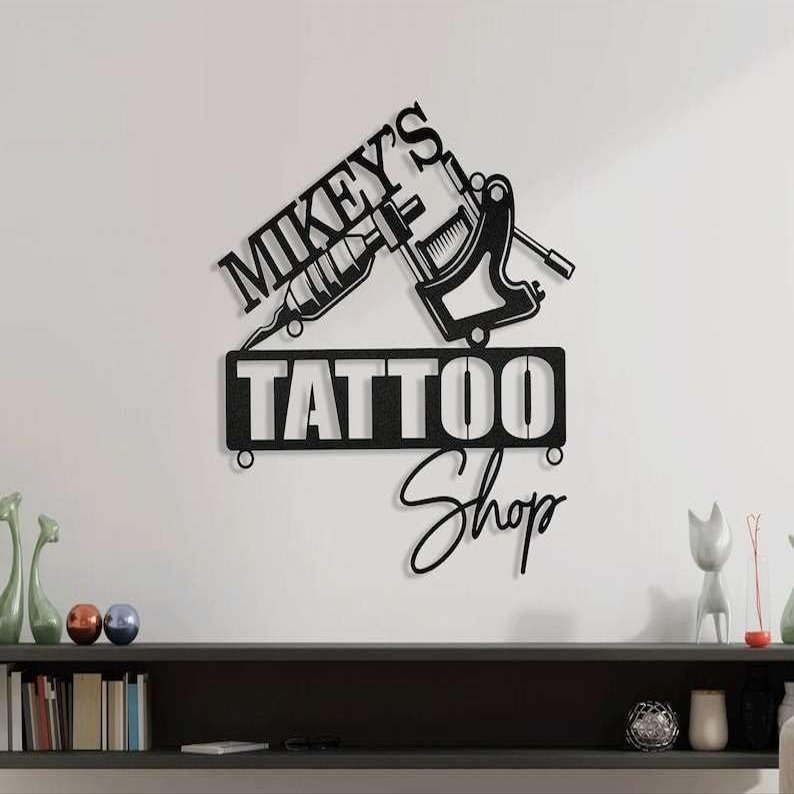 Personalized Tattoo Shop Wall Art Business Custom Metal Sign 8x8 inches Black Power Coated Home Tattoo Shop Decor Birthday Christmas Gift (style 18)