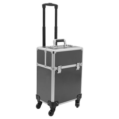 WANLECY Rolling Makeup Train Case Professional Cosmetic Case on Wheels for Hairstylist Makeup Nail Tech Salon with Keys, Travel Trolley Case (Black)
