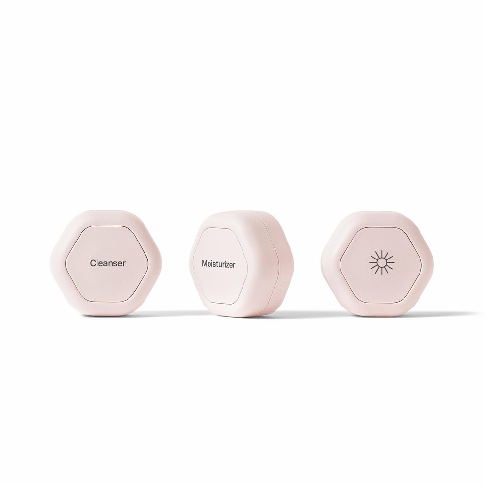 Cadence Travel Containers Basic Skincare Set - Magnetic Containers with Lids,Carry On Travel Essentials For Women/Men - 3 Small Capsules (0.56oz) - Cleanser, Moisturizer & Sun-Icon Labels - Petal