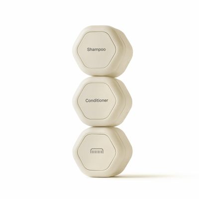 Cadence Travel Containers Haircare Capsule Set - Magnetic Containers with Lids,Carry On Travel Essentials For Women/Men - 3 Flex Mediums (1.32oz) - Shampoo, Conditioner & Comb Icon Labels - Sand