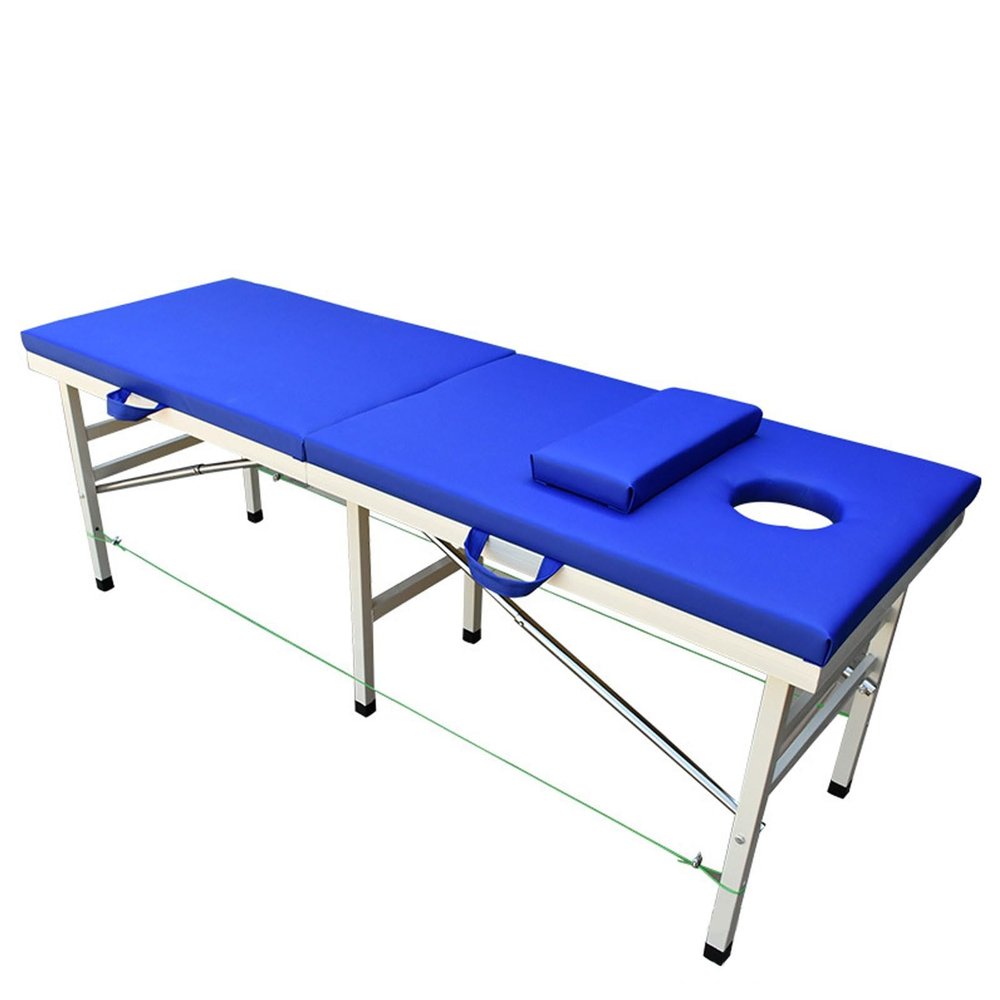 Massage Table Portable, 2-Section Portable Lash Bed for Eyelash Extensions Beauty Tattoo Table, with Artificial Leather and Humanized Head Hole, Spa Bed (Color : Blue)