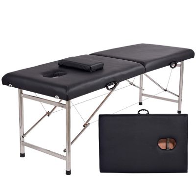 Massage Table Portable Massage Bed, 2 Folding Lightweight Salon Spa Tattoo Bed Height Adjustable with Carrying Bag & Stainless Steel Leg, Hold Up to 330LBS (Color : Black, Size : 180 * 60cm-Cloth Bag