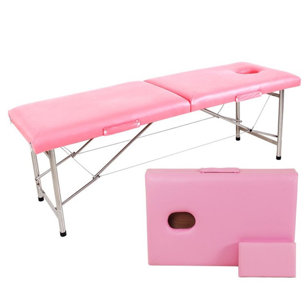 Foldable Massage Table, Foldable Physiotherapy/Treatment/Stretching Table, 2 Section Foldable Tattoo Bed Spa Lash Bed, Generic Portable Massage Table (Color : Pink)