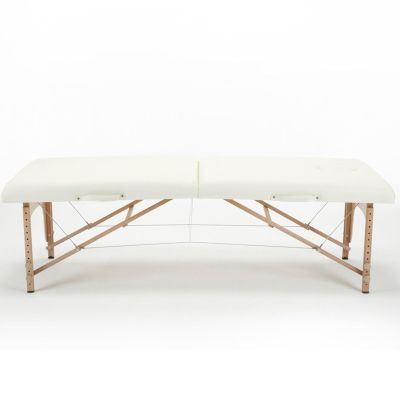 Foldable Massage Table Adjustable Height, Massage Spa Bed, Massage Therapy Table with Beech Stands, Adjustable 2 Fold Salon Bed with Leather, Portable Lash Bed (Color : Off White, Size : 185 * 60cm-A