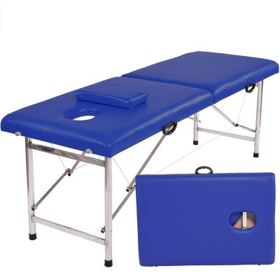Massage Table Portable Massage Bed, 2 Folding Lightweight Salon Spa Tattoo Bed Height Adjustable with Carrying Bag & Stainless Steel Leg, Hold Up to 330LBS ( Color : Royal blue , Size : 180*60cm-cloth