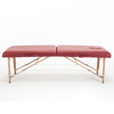 Foldable Massage Table Adjustable Height, Massage Spa Bed, Massage Therapy Table with Beech Stands, Adjustable 2 Fold Salon Bed with Leather, Portable Lash Bed (Color : Wine red, Size : 185 * 70cm-A)