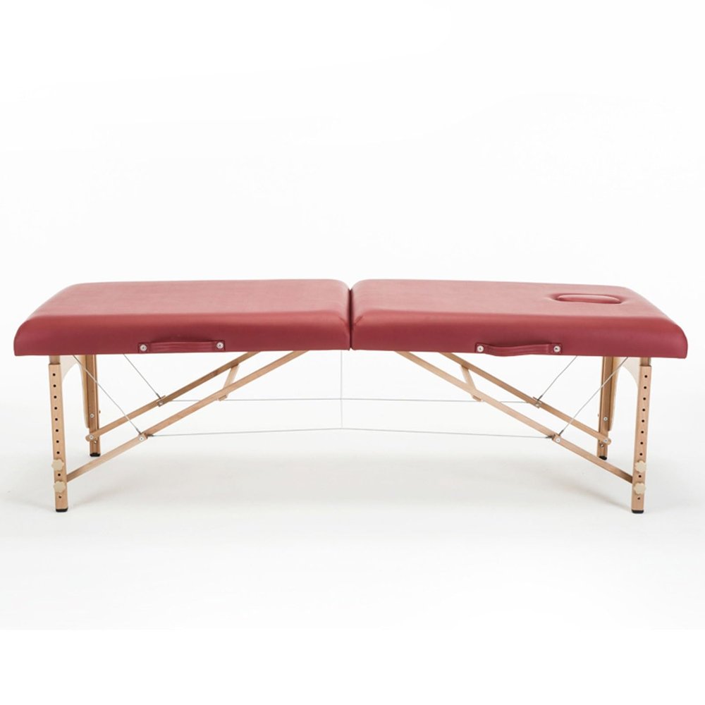 Foldable Massage Table Adjustable Height, Massage Spa Bed, Massage Therapy Table with Beech Stands, Adjustable 2 Fold Salon Bed with Leather, Portable Lash Bed (Color : Wine red, Size : 185 * 70cm-A)