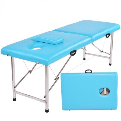 Massage Table Portable Massage Bed, 2 Folding Lightweight Salon Spa Tattoo Bed Height Adjustable with Carrying Bag & Stainless Steel Leg, Hold Up to 330LBS ( Color : Sky blue , Size : 180*60cm-cloth b