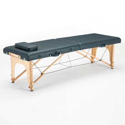 Foldable Massage Table Adjustable Height, Massage Spa Bed, Massage Therapy Table with Beech Stands, Adjustable 2 Fold Salon Bed with Leather, Portable Lash Bed (Color : Navy Blue, Size : 185 * 60cm-A
