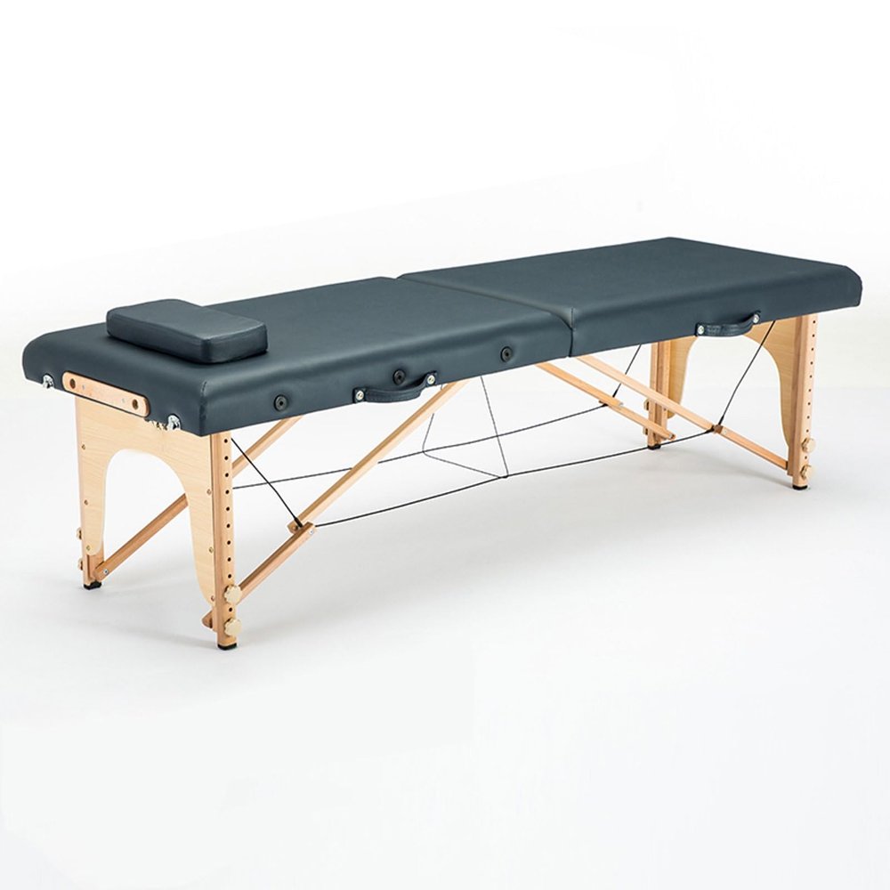Foldable Massage Table Adjustable Height, Massage Spa Bed, Massage Therapy Table with Beech Stands, Adjustable 2 Fold Salon Bed with Leather, Portable Lash Bed (Color : Navy Blue, Size : 185 * 60cm-A