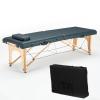 Foldable Massage Table Adjustable Height, Massage Spa Bed, Massage Therapy Table with Beech Stands, Adjustable 2 Fold Salon Bed with Leather, Portable Lash Bed (Color : Navy Blue, Size : 185 * 70cm-B view 1