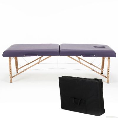 Foldable Massage Table Adjustable Height, Massage Spa Bed, Massage Therapy Table with Beech Stands, Adjustable 2 Fold Salon Bed with Leather, Portable Lash Bed (Color : Purple, Size : 185 * 60cm-B)
