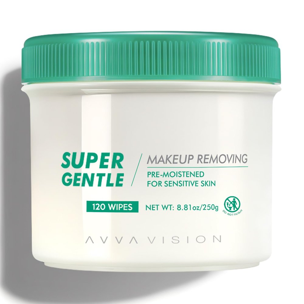 AVVA VISION Super Gentle Makeup Remover Wipes Sensitive Skin Eye Makeup Removal Pads Facial Cleansing Plant-Based Fibers, 120 Wipes