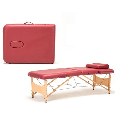 Adjustable Massage Table, Adjustable 2 Fold Salon Bed with PVC Leather, Includes Headrest and Armrests, Massage Therapy Table Beech Wood (Color : Wine red)