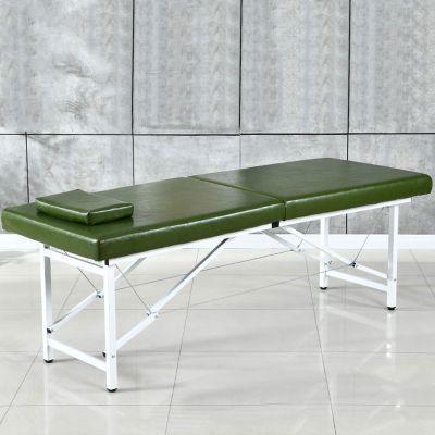 Foldable Massage Table, Professional Massage Table Portable 2 Folding Lightweight Salon Spa Tattoo Bed Height Adjustable with Headrest, Waterproof PU Material (Color : Green, Size : 180 * 60 * 60cm)
