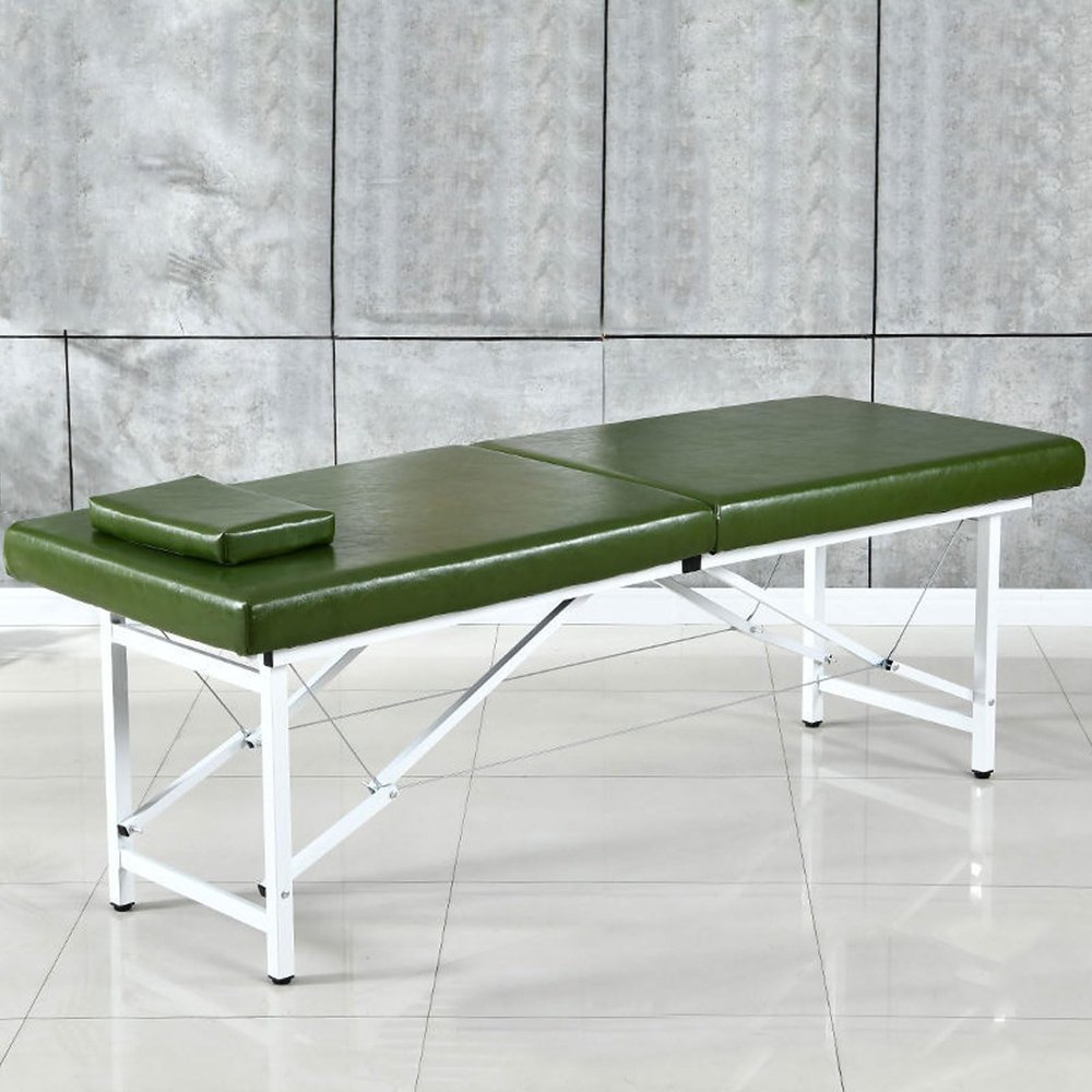 Foldable Massage Table, Professional Massage Table Portable 2 Folding Lightweight Salon Spa Tattoo Bed Height Adjustable with Headrest, Waterproof PU Material (Color : Green, Size : 180 * 60 * 60cm)