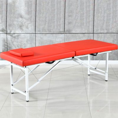 Foldable Massage Table, Professional Massage Table Portable 2 Folding Lightweight Salon Spa Tattoo Bed Height Adjustable with Headrest, Waterproof PU Material (Color : Red, Size : 185 * 70 * 60cm)