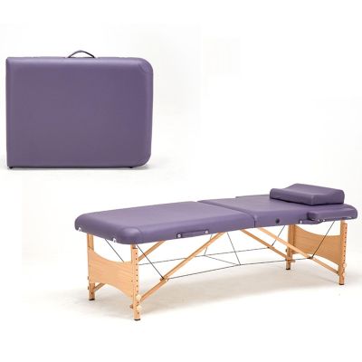 Adjustable Massage Table, Adjustable 2 Fold Salon Bed with PVC Leather, Includes Headrest and Armrests, Massage Therapy Table Beech Wood (Color : Purple)