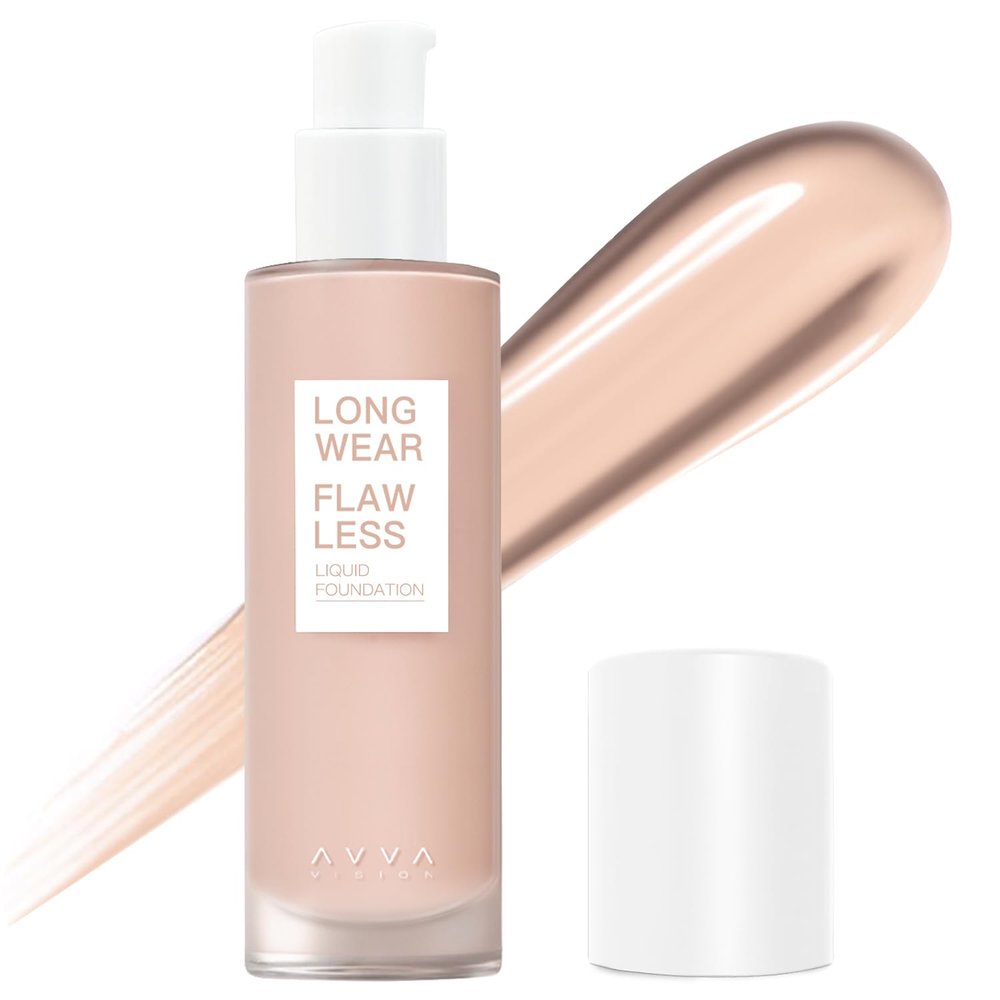 AVVA VISION Longwear Flawless Liquid Foundation Full Coverage Matte Lightweight Poreless Natural True Skin Tone, Fair Ivory, 1 fl. oz.
