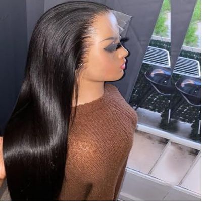13x4 Hd Lace Frontal Wig, Preplucked, Bleached Knots, Undectectable Lace (Straight) (30 Inch, 13x4 Lace, Jet Black)