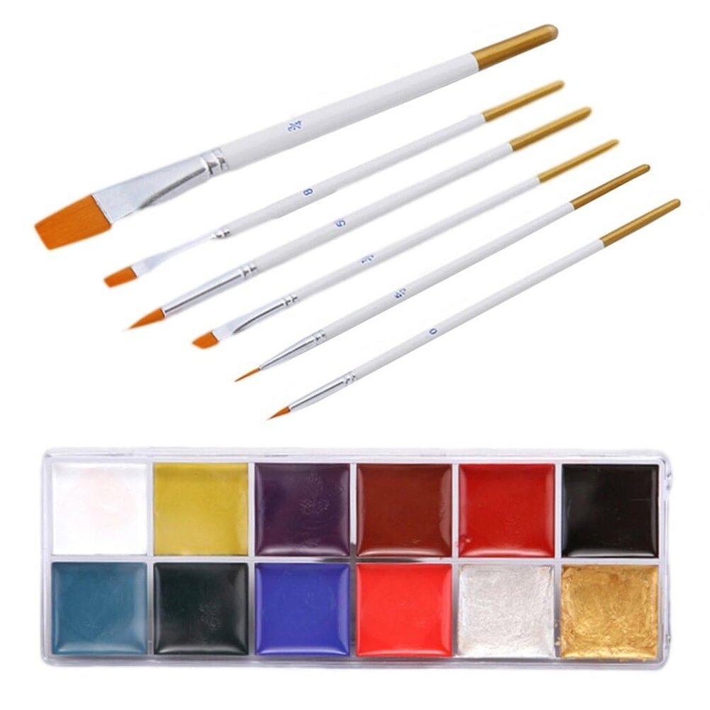 Beaupretty Vibrant 12 Grids Body Paint Palette with Brush Set Party Fancy Make Oil Painting for Adults Non-shedding Makeup