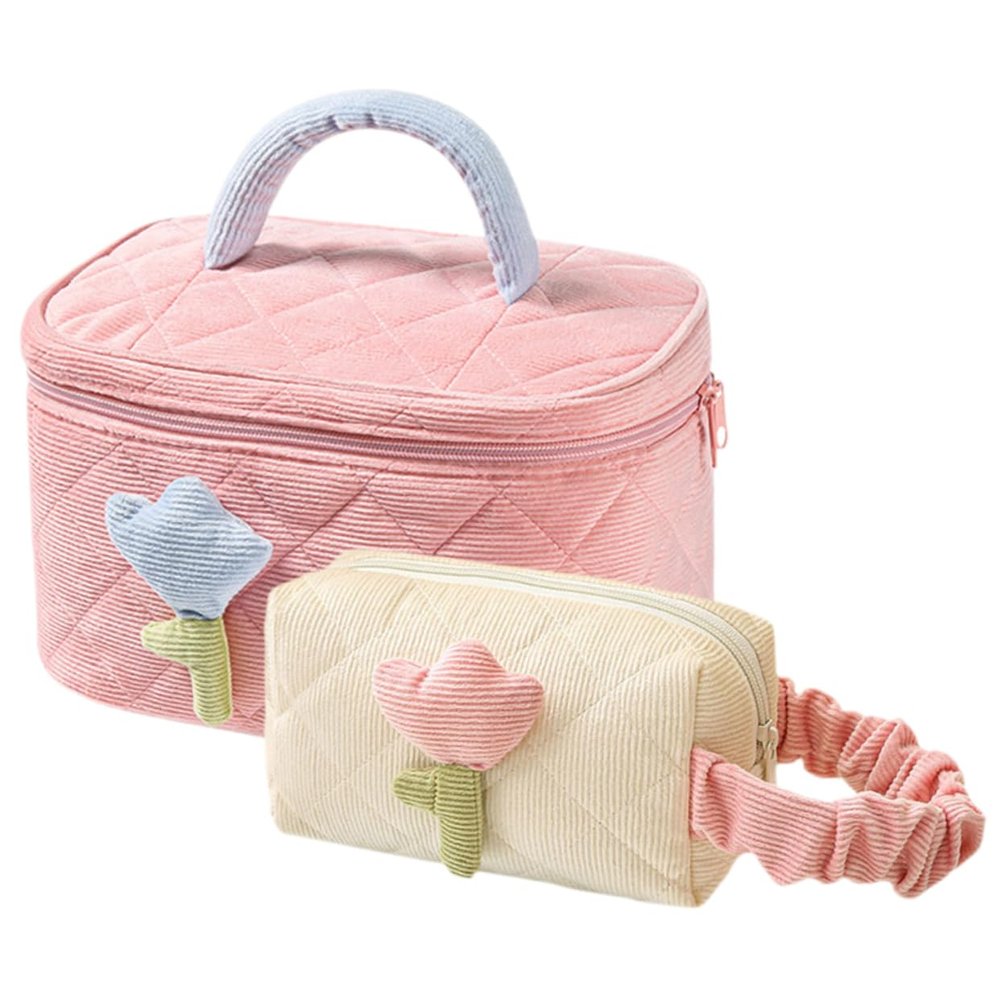 Beavorty 2pcs Portable Makeup Bag Cute Cosmetic Organizer for Travel and Home Large Capacity Toiletry Bag and Versatile Storage for Makeup Jewelry and More