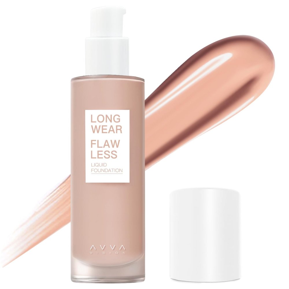 AVVA VISION Longwear Flawless Liquid Foundation Full Coverage Matte Lightweight Poreless Natural True Skin Tone, Pale Chestnut, 1 fl. oz.