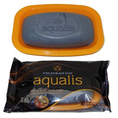 1 Bar Aqualis African Black Soap Shea Butter & Luffa Fibers Ivory Coast Beauty