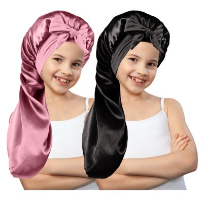 2 Pcs Long Kids Bonnets for Girls,Silky Satin Bonnet for Sleeping Kid, Bonnet for Kids' Braids,Long Hair