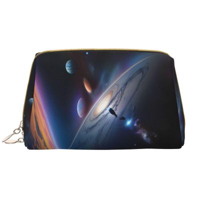 A Fascinating Universe Leather Portable Large Makeup Bag, PVC Leather, Zipper Closure,Toiletry Bag Travel Bag, Travel Storage Bag, White, One Size