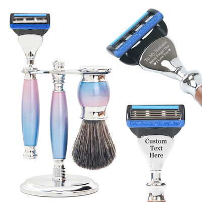 FREED Customized gifts Engraving Luxury Men's 5-Blade Razor set, Aluminum Alloy Material incloud 4 Blades,razor stand,razor brush,It's the best gift for men (Unicorn)