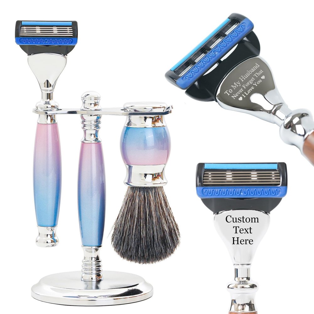 FREED Customized gifts Engraving Luxury Men's 5-Blade Razor set, Aluminum Alloy Material incloud 4 Blades,razor stand,razor brush,It's the best gift for men (Unicorn)