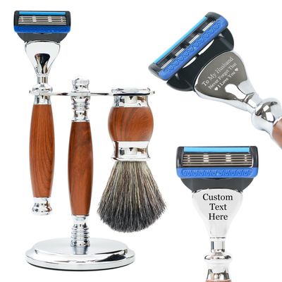FREED Customized gifts Engraving Luxury Men's 5-Blade Razor set, Aluminum Alloy Material incloud 4 Blades,razor stand,razor brush,It's the best gift for men (Nut Brown)