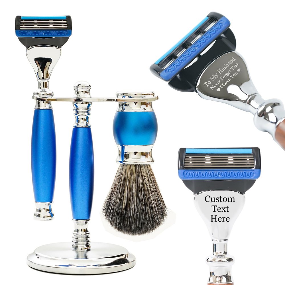 FREED Customized gifts Engraving Luxury Men's 5-Blade Razor set, Aluminum Alloy Material incloud 4 Blades,razor stand,razor brush,It's the best gift for men