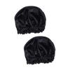 Healifty 2pcs Silk Double Satin Sleeping Cap Drawstring for Women Black Braid Bonnet to Protect Hair and Maintain Moisture for Curly Hair and Overnight Use view 1