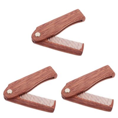 Healifty 3pcs Portable Wooden Beard Comb Folding Hair Comb for Home Travel -static Compact Design for Easy Grooming for Bearded Men Space-saving Hair Supply