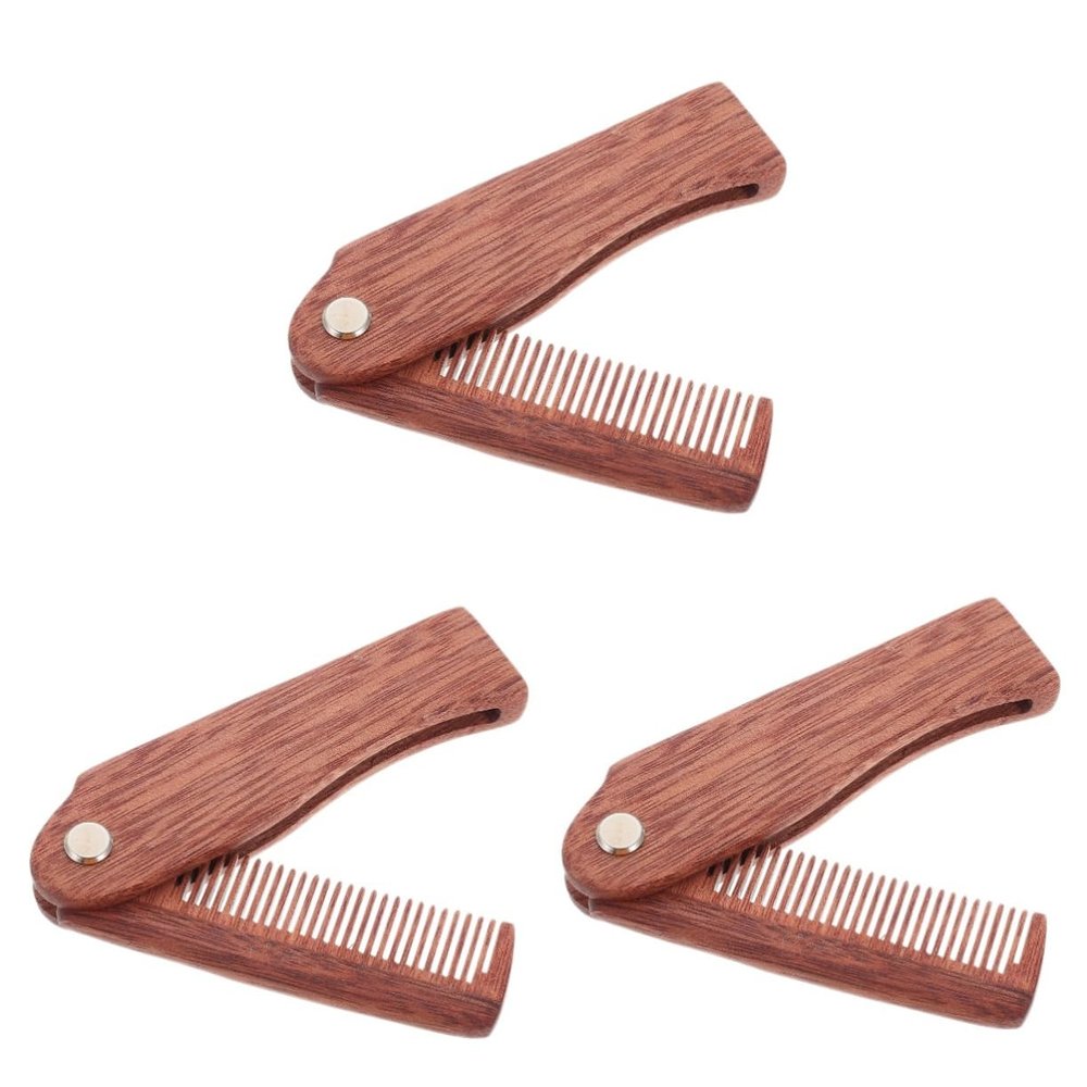 Healifty 3pcs Portable Wooden Beard Comb Folding Hair Comb for Home Travel -static Compact Design for Easy Grooming for Bearded Men Space-saving Hair Supply