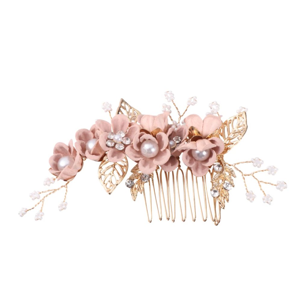 Beatifufu Metal Leaf Flower Beads Rhinestone Inlaid Bridal Hair Comb Wedding Side Comb Accessory Elegant and Simple Design Ideal for Parties and Events