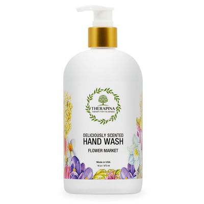 THERAPINA Aromatherapy Luxury Liquid Hand Soap Vegan, Moisturizing Hand Wash with Aloe Vera, Botanical Oils, Flower Market Scent Fancy Liquid Hand Soap for Bathrooms, Kitchen, More, 16 Oz.