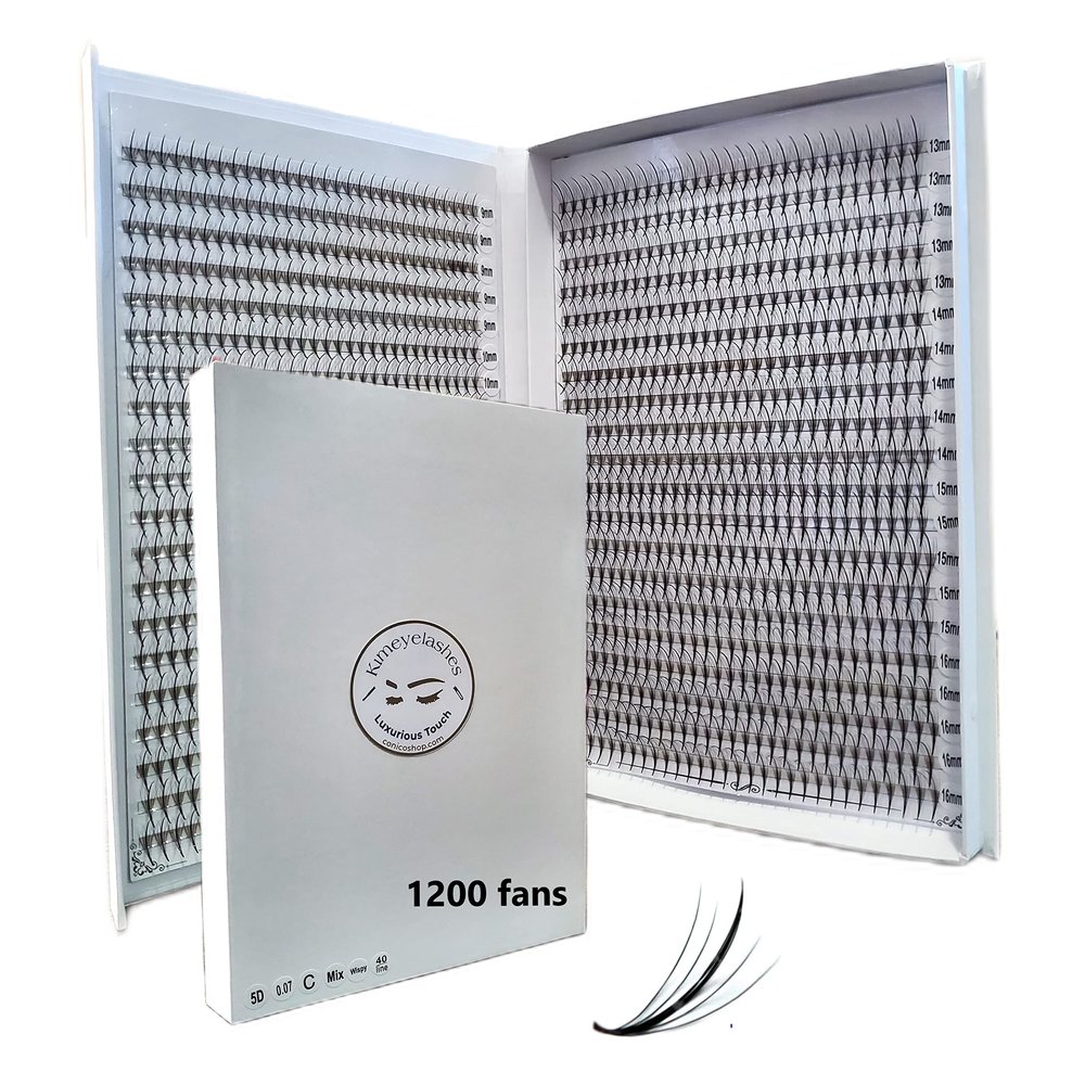 5D 7D Premade fans Wispy lashes 1000 Fans 1200 fans 0.05 0.07 Mixed Lengths Volume loose Fans C D Curl Handmade Fan eyelash extensions Kimeyelashes promade fan (7D-D-0.05-1000fans Wispy)